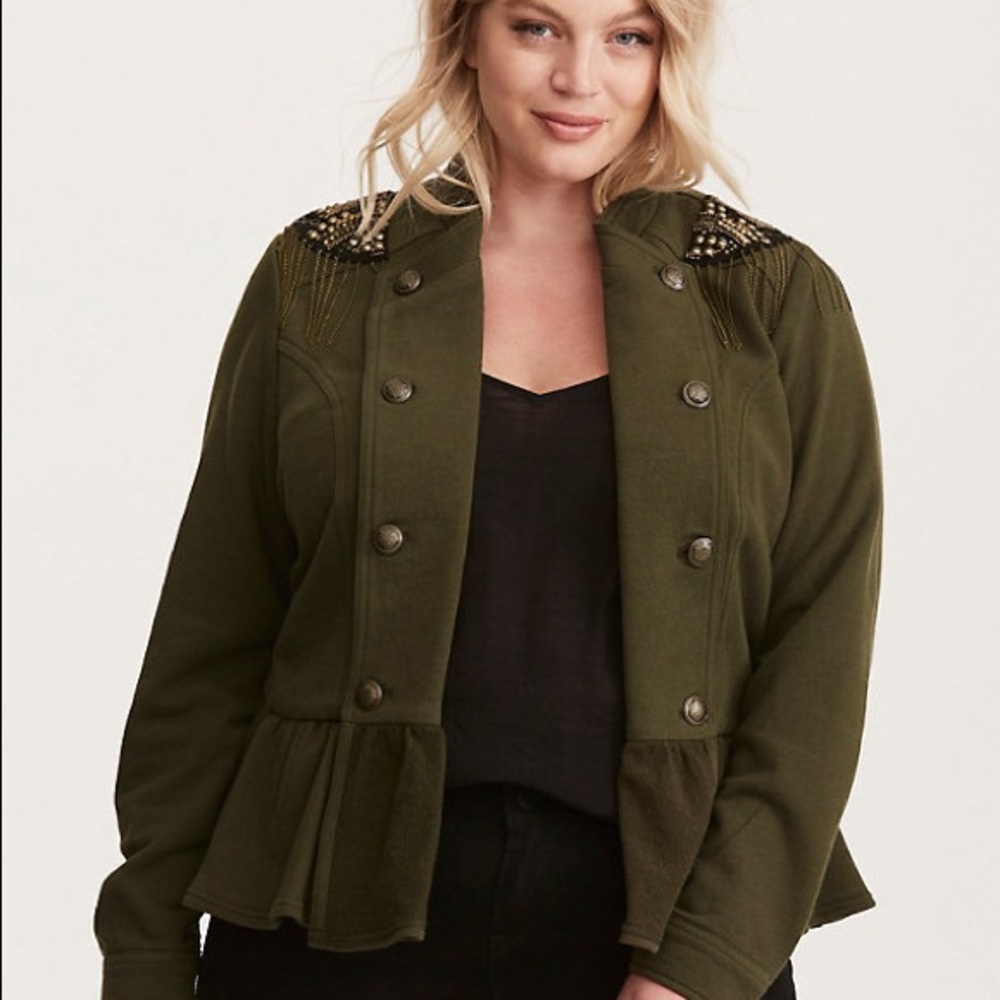 Torrid peplum embellished military blazer